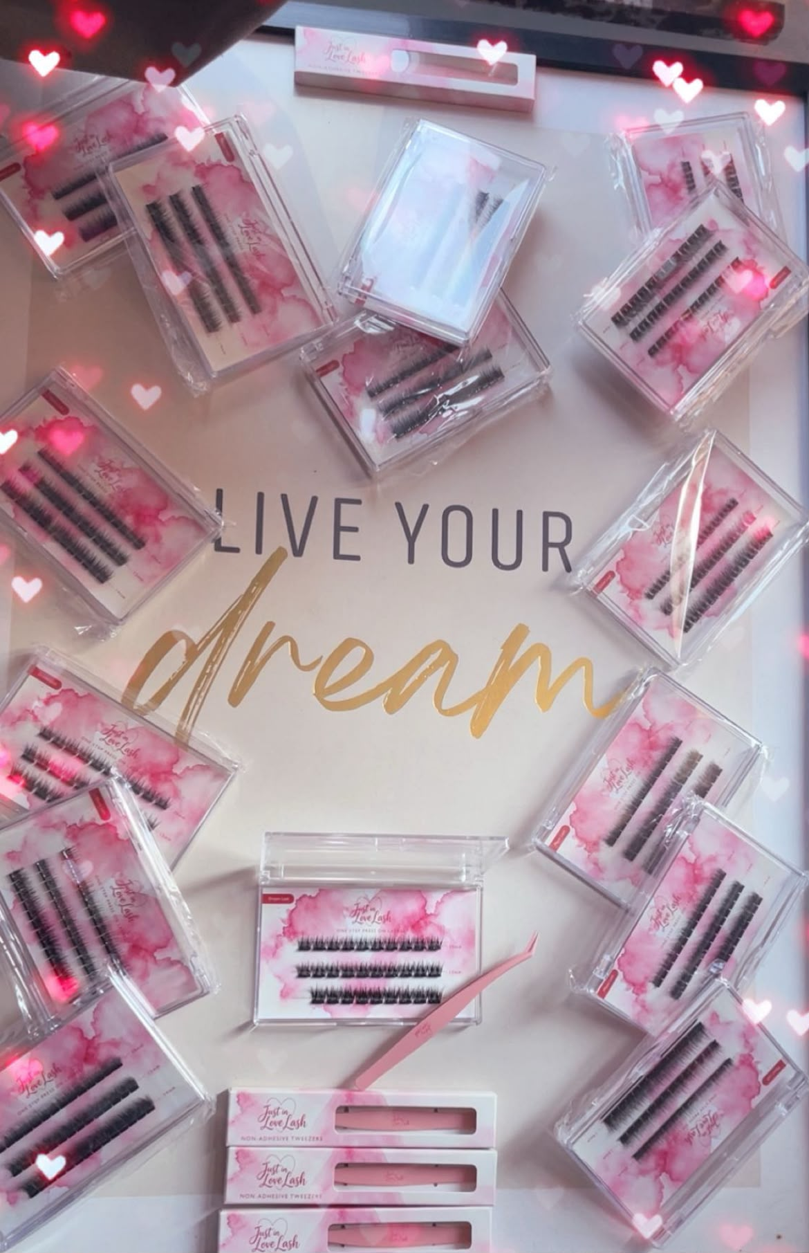 Collection de boîtes de cils Just in Love Lash et pinces applicatrices